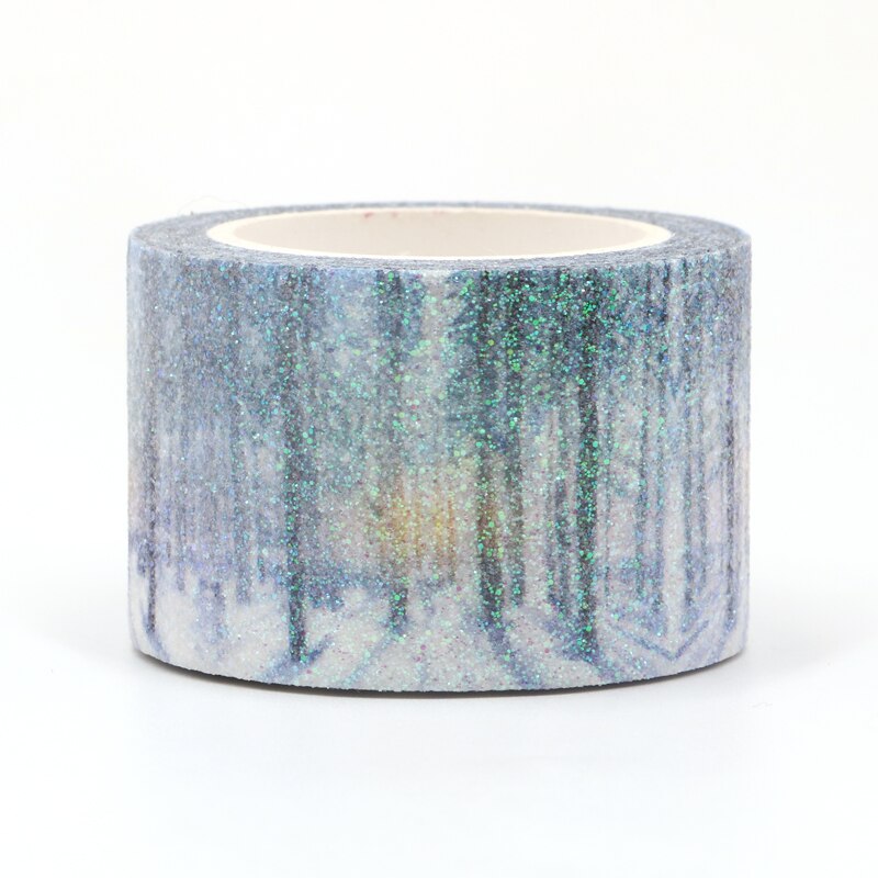 Skov sne scene glitter washi tape sød dekorativ selvklæbende tape gør det selv scrapbog klistermærke etiket papirvarer