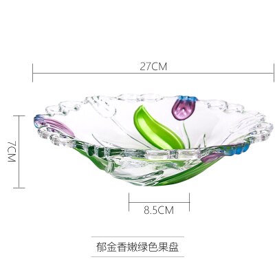 Crystal glass fruit plate golden tulip flower bowl living room bar Snack dried plates mx7191154: green