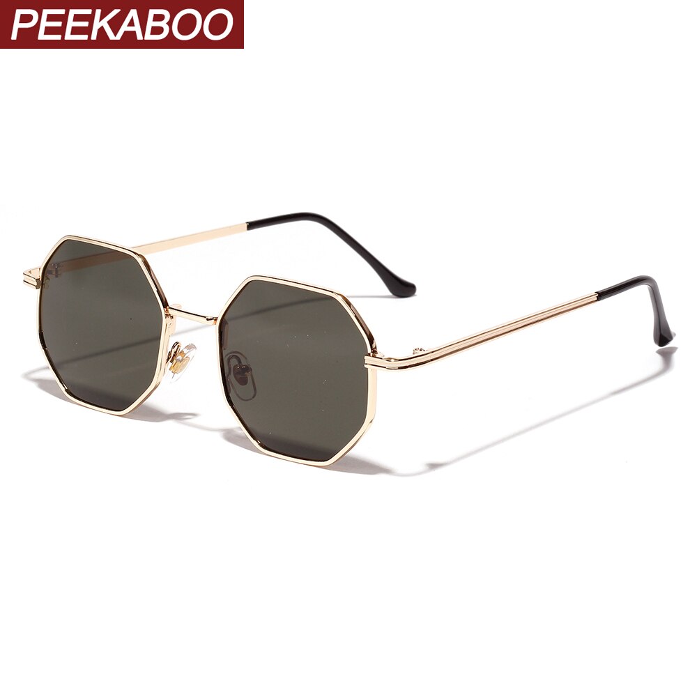 Peekaboo women vintage sunglasses men metal gold green brown male octagonal sun glasses for ladies polygon uv400