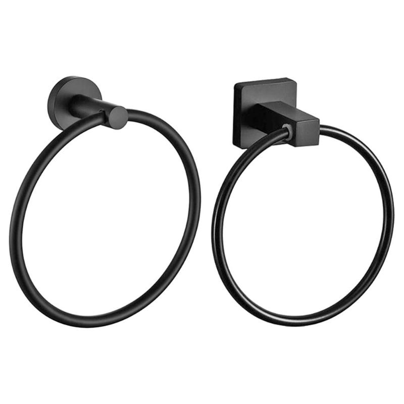 Roestvrij Staal Ronde Handdoek Ring Wall Opknoping Matte Black Handdoekenrek Kleding Beugel Badkamer Hardware Armatuur