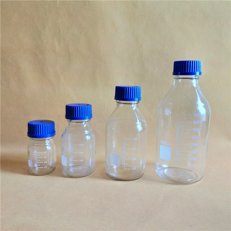 1000ML Reagent Bottle,graduated storage bottles with GL45 blue screw-cap,clear glass bottle