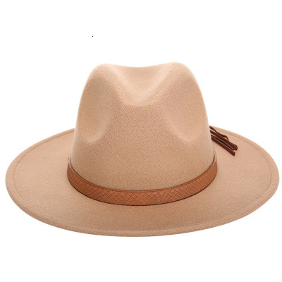 Women Wide Brim Wool Felt Jazz Fedora Hats Panama Style Ladies Trilby Gambler Hat Party Cowboy Sunshade Cap: 4 / 56-58CM