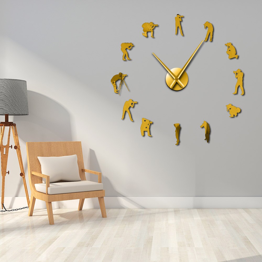 Photographers Modern Big Wall Clock Cameraman Photo Studio Room Decor Diy Acrylic Mirror Sticker Wall Watch Photography