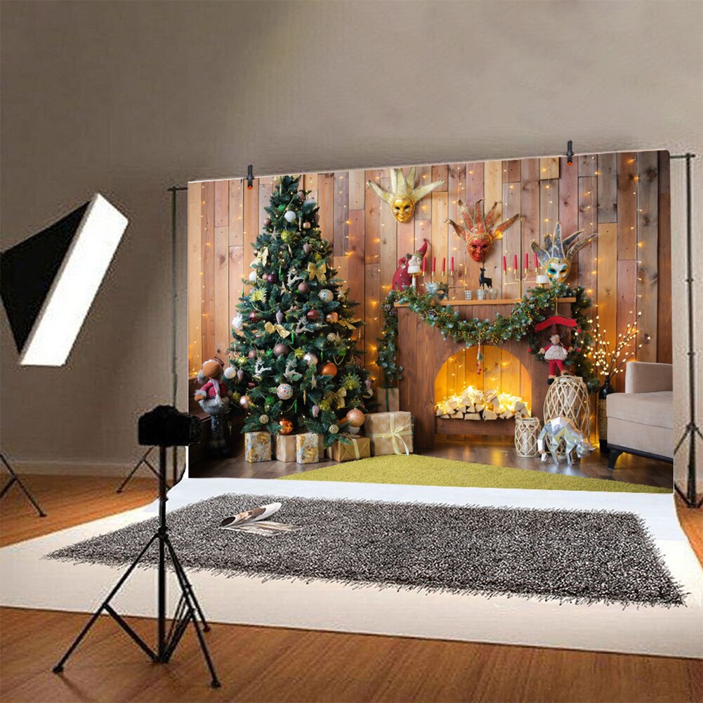Christmas Backdrop Photography Star Lantern Tree Bulb Light Wood Floor Carpet Baby Party Photo Background Photocall Photo Studio