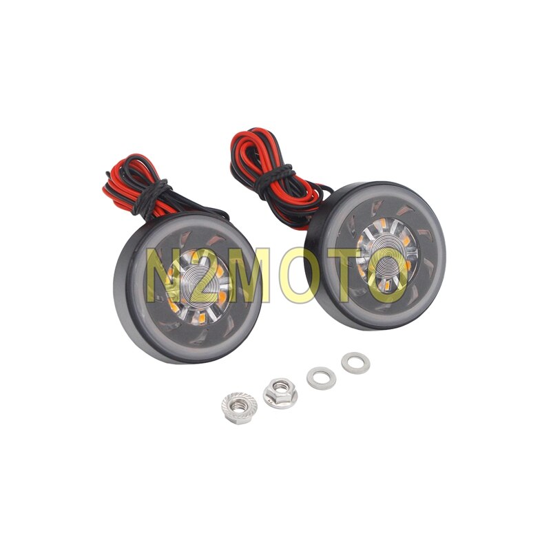 2 wires LED Round Motorcycle Stop Brake Light Universal 12V Mini Motorbike Dual Use Reflector Turn Signals Yellow Red Lights