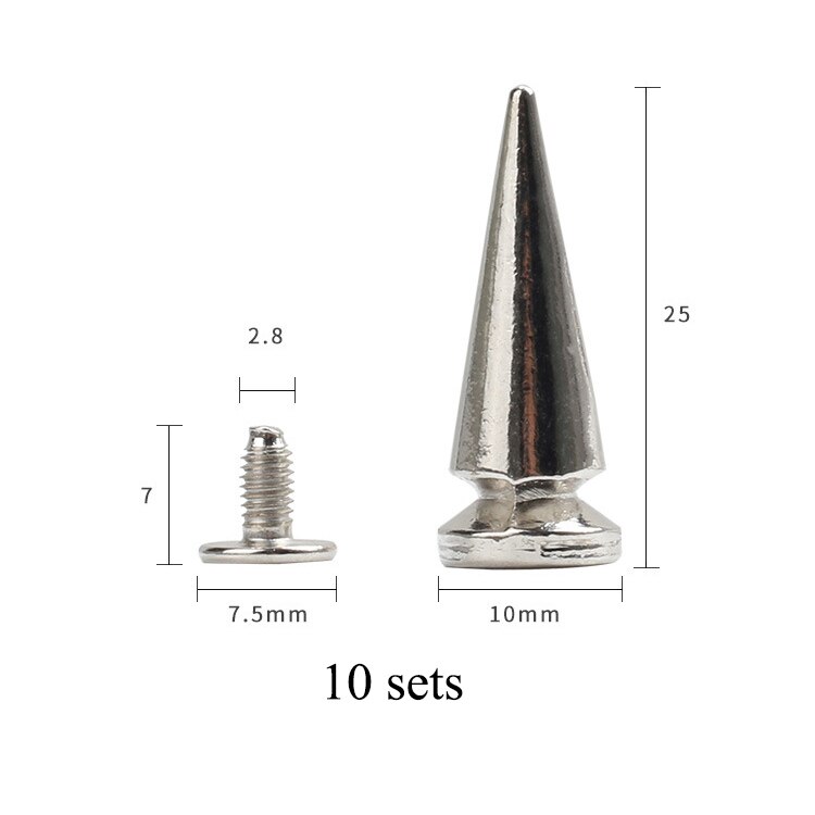 Legierung Überzug Metall Punk Scharf Sprengkopf Schraube Nieten Nieten Handwerk Leder Gürtel Armbinde Kopf Nieten Spikes Dekor Nagel Schnallen: 10x25mm / 20 setzt