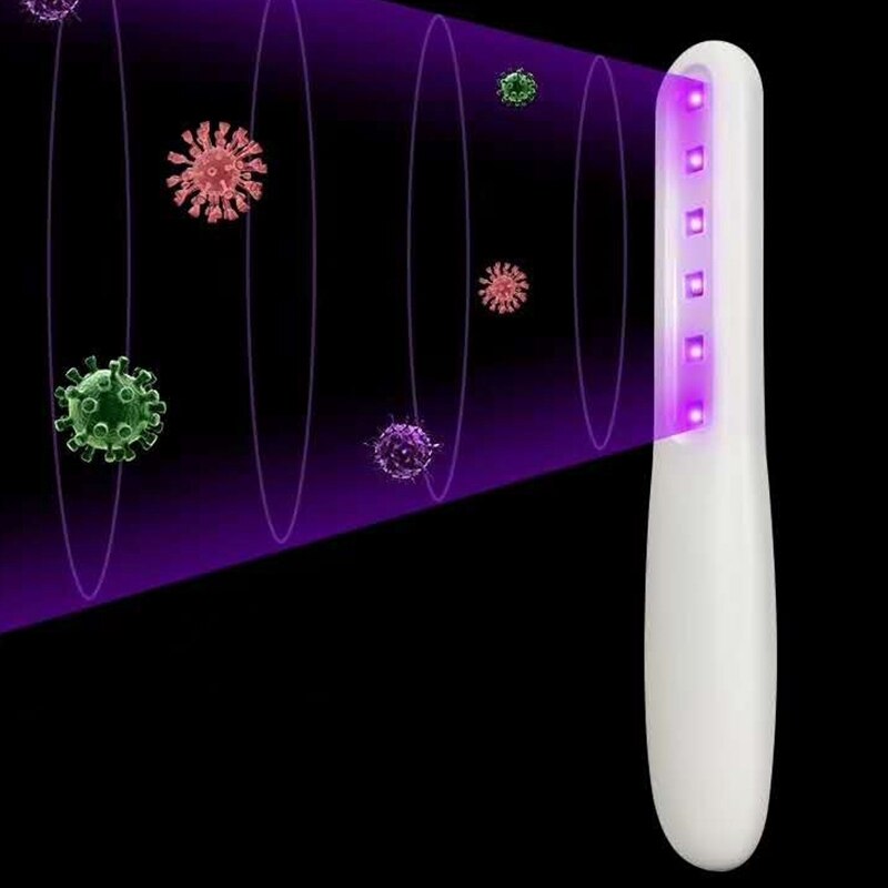 Lámpara portátil de desinfección UV de 260nm, luz de desinfección ultravioleta de carga USB LED de mano para viaje en casa