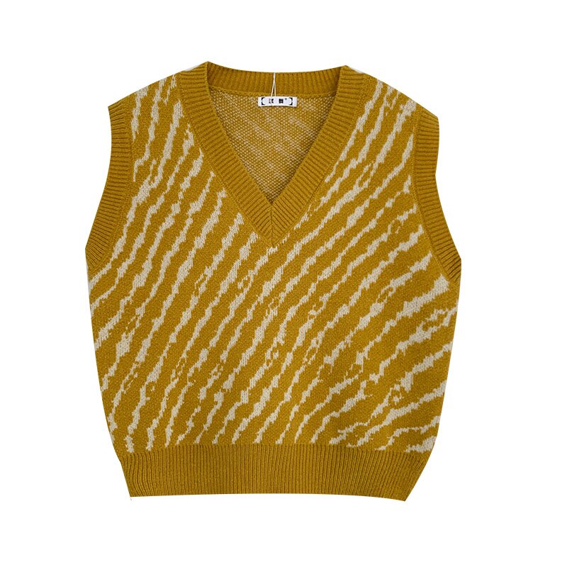 Impressão da zebra do vintage camisola de malha colete feminino faculdade meninas moda sem mangas com decote em v casual regata 2020 outono novo design