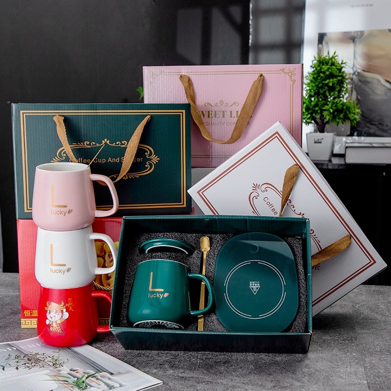 Tasse chauffante à 55 degrés, Thermostat 220V, avec couvercle, avec cuillère, chauffe-tasse, café, lait, pour la maison