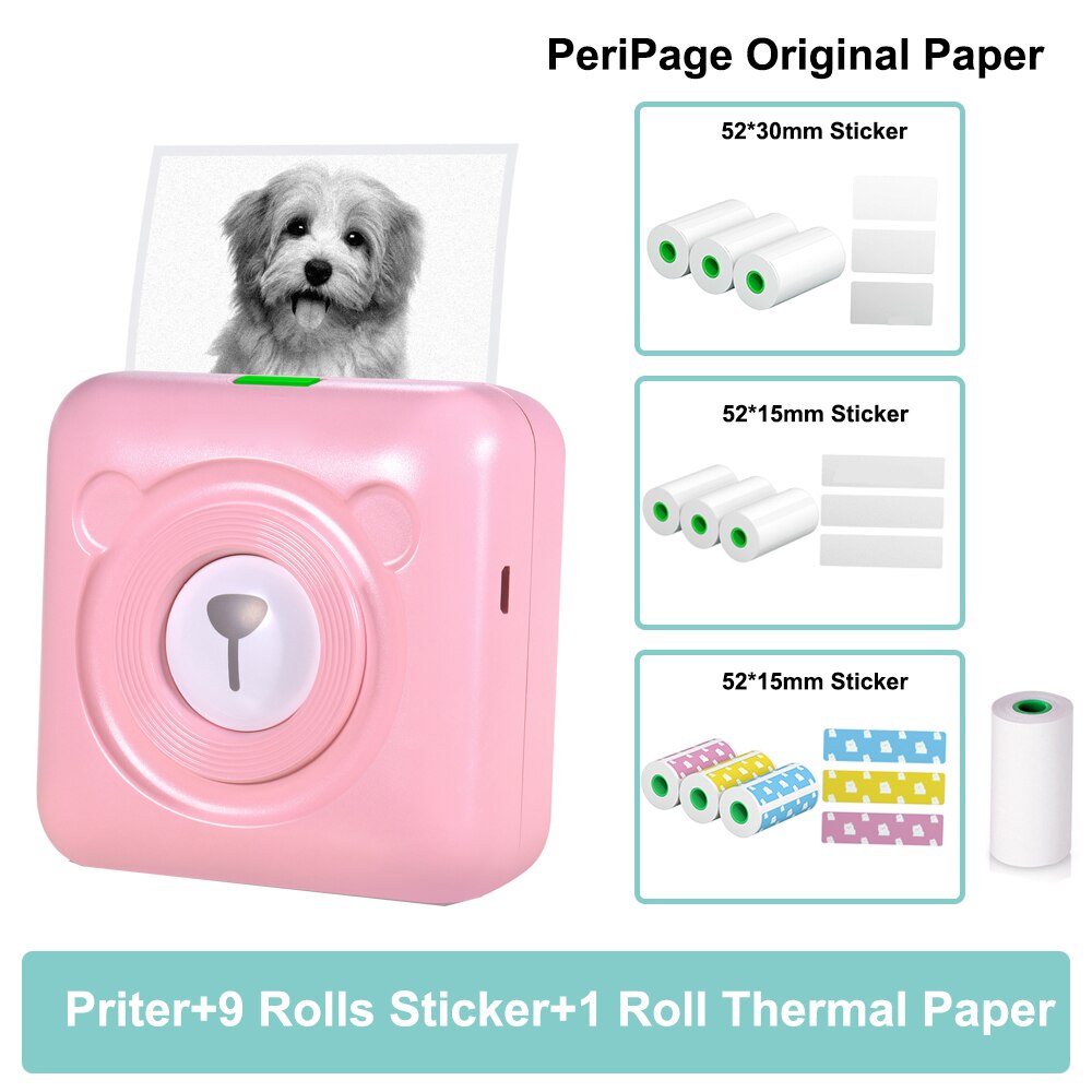 PeriPage A6 203DPI Pocket Thermal Printer Wireless All-in-One Printer BT Picture Label Receipt Paper Printer AR Photo Function: P-10 papers
