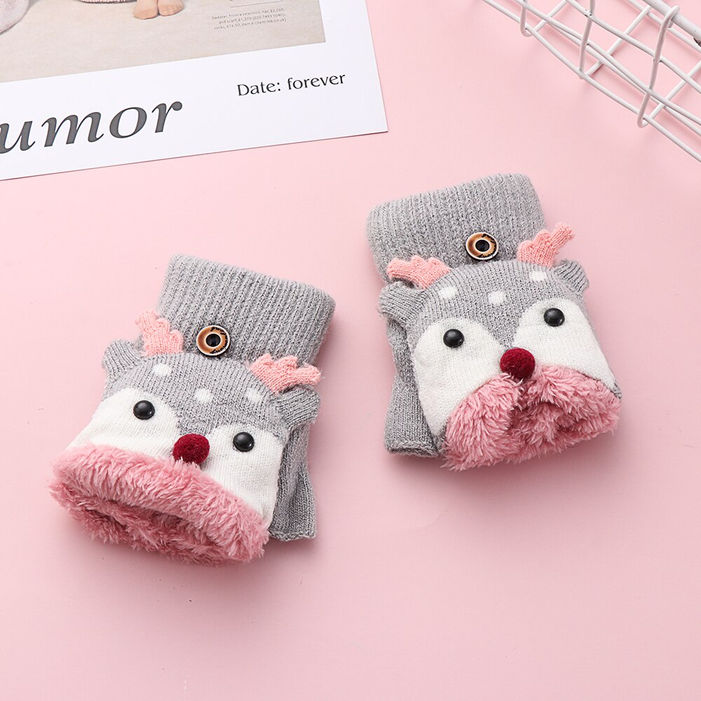 3-7 ans enfants mignon cerf Plus velours rembourré gants dessin animé maternelle bébé à clapet sans doigts gants chauds