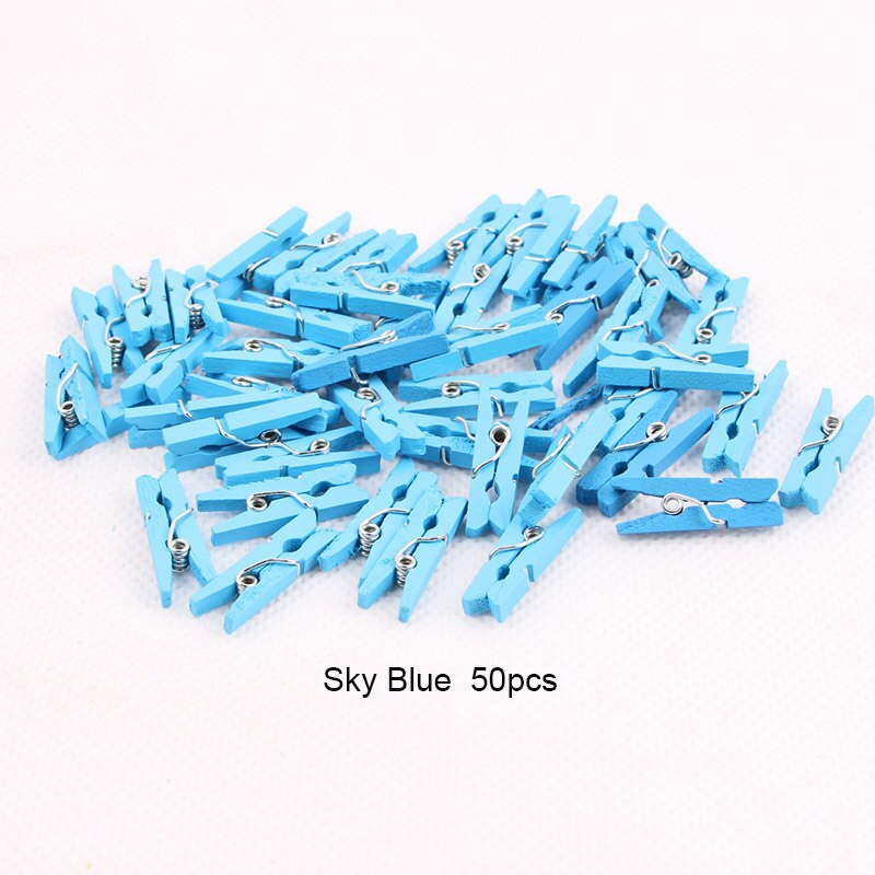 50pcs Small Size 2.5cm Mini Natural Wooden Clips For Photo Clips Clothespin Craft Decoration Clips Pegs: Sky Blue