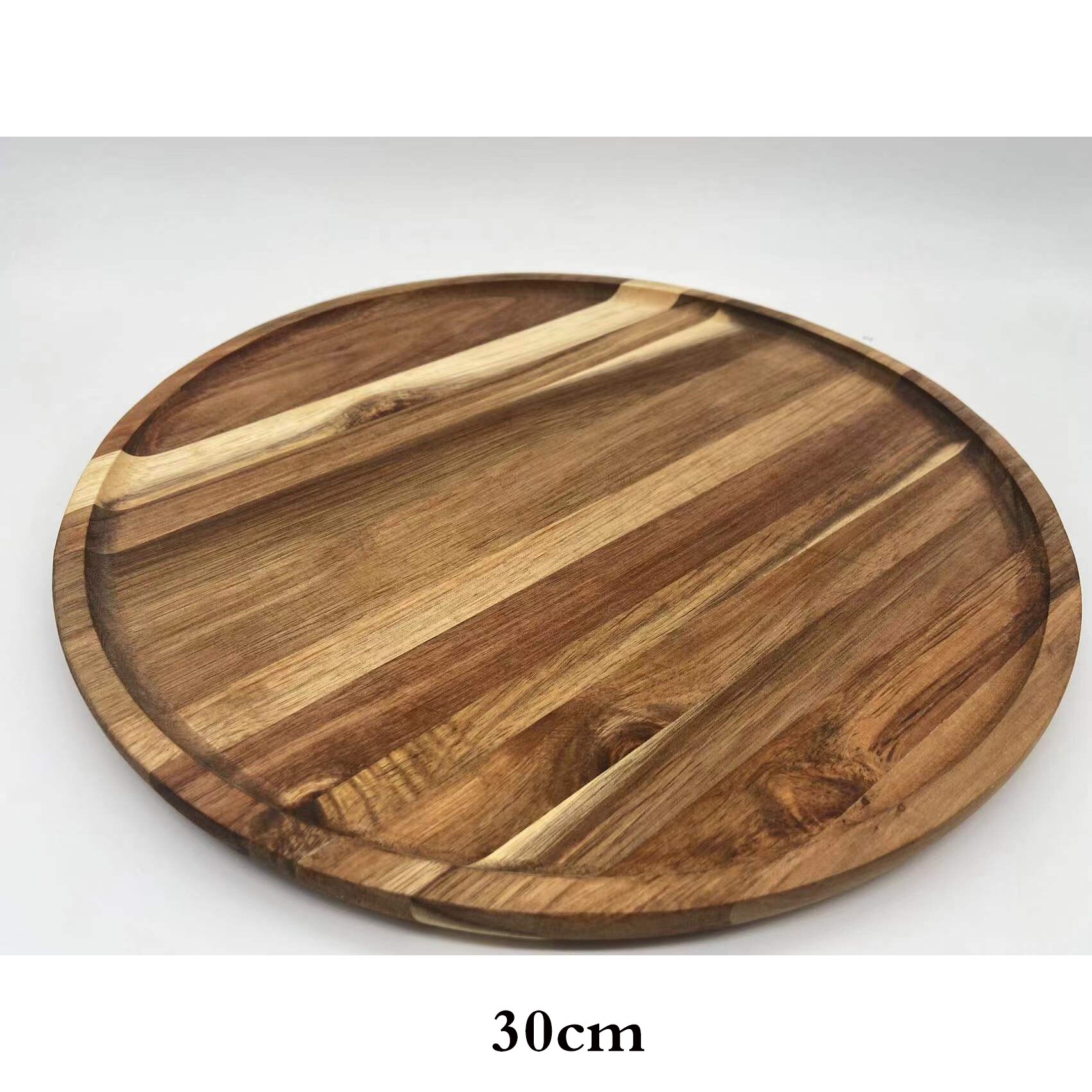 Japanese-style acacia wood high-footed cake stand solid wood dessert plate serving tray living room fruit snacks wooden plate: plate-30cm