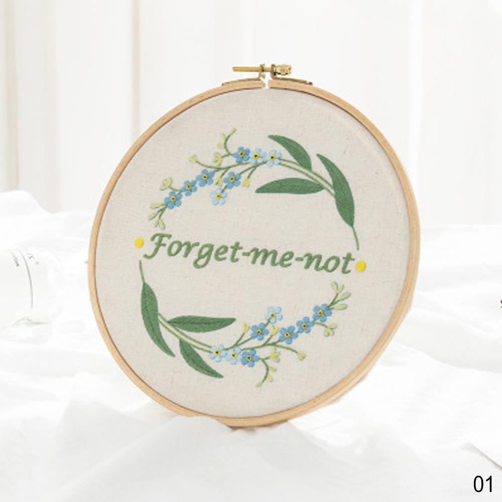 Flower Letter Pattern Embroidery Set Needlework Tools Printed Beginner DIY Embroidery Round Cross Stitch Kit Sewing Craft Kit: WHITE