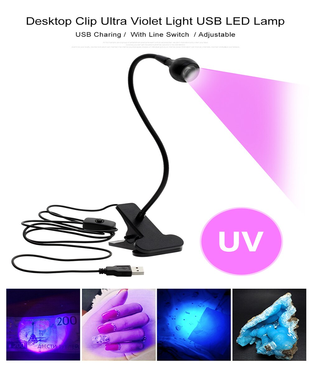 LED UV Curing Lamp USB Black Light Gooseneck Lamp With Clamp UV Lamp Fixing Device, Used For Dyeing Inspection