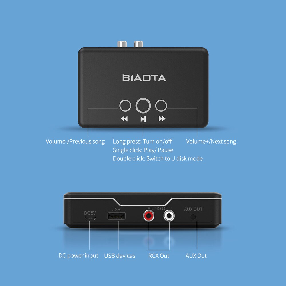 Bluetooth 5.0 Audio-ontvanger Met Aux Rca Uitgang Ondersteuning U Disk Spelen Audio Adapter Voor Bedrade Luidspreker Versterker Home Stereo