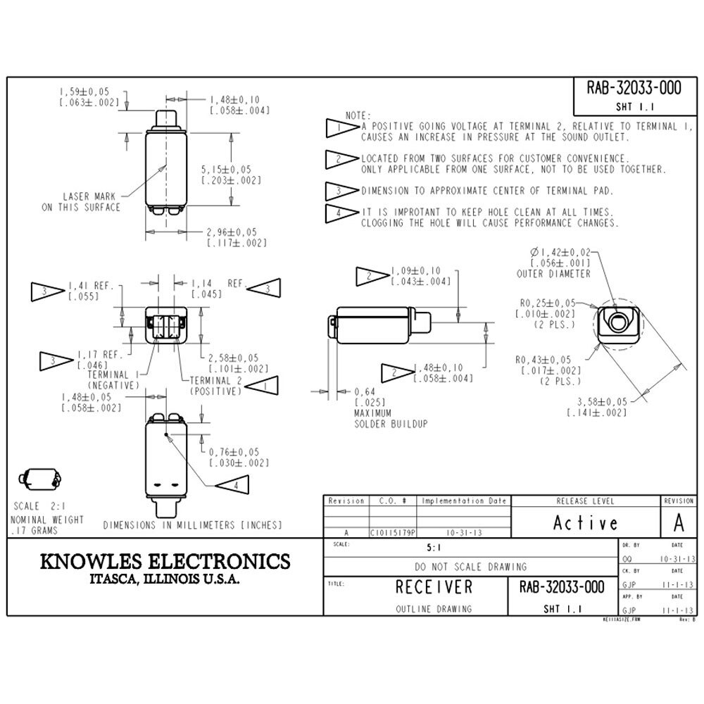 2PCS RAB-32033 Knowles Balanced Armature Driver Receiver Speaker Moving Iron Unit IEM Earphone DIY