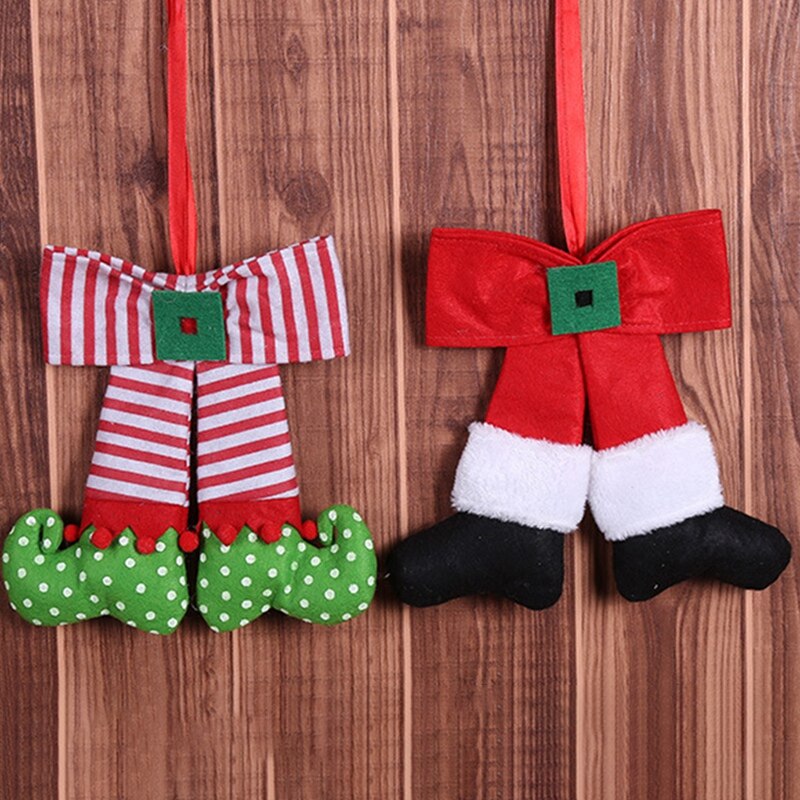 Jul tyg rosett hängande hänge dekor söt tomte julgran docka hängande prydnad för år xmas dekoration 2pc