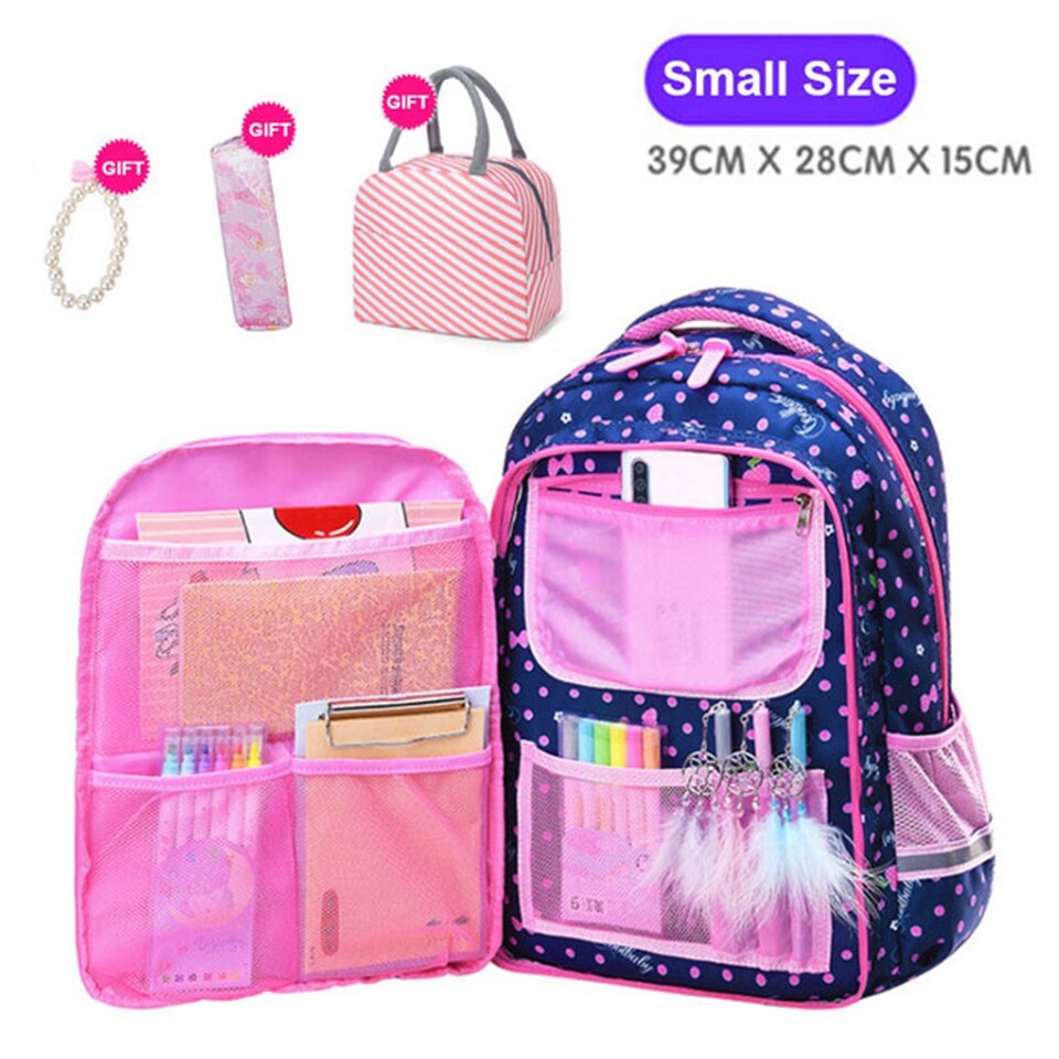 Nette Punkt Drucke Schule Rucksäcke Mädchen Schule Taschen freundlicher Bookbags Wasserdichte Nylon Grundschule Schüler Schulranzen Schul: Blau klein Größe