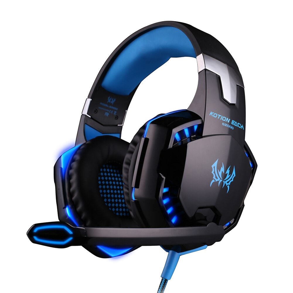 KOTION EACH G2000 3.5mm Gaming Headset Deep Bass Stereo Computer Game Headphones w/Mic LED Light PC Gamer Clearance: Black Blue