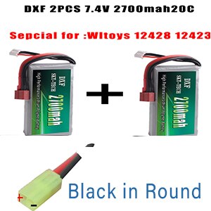 2PCS DXF RC Lipo Batterie 2s 7,4 V 2700mAh 4200mah 20C Max 40C Für Wltoys 12428 feiyue 03 JJRC Q39 upgrade teile: 2PCS 2700mah Black