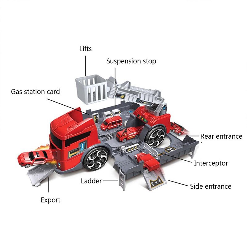 I bambini Di puzzle Giocattoli di Deformazione fuoco Veicolo di Ingegneria di Stoccaggio Parcheggio Interazione Genitore-bambino Inerzia Modello di auto impostato, Rosso