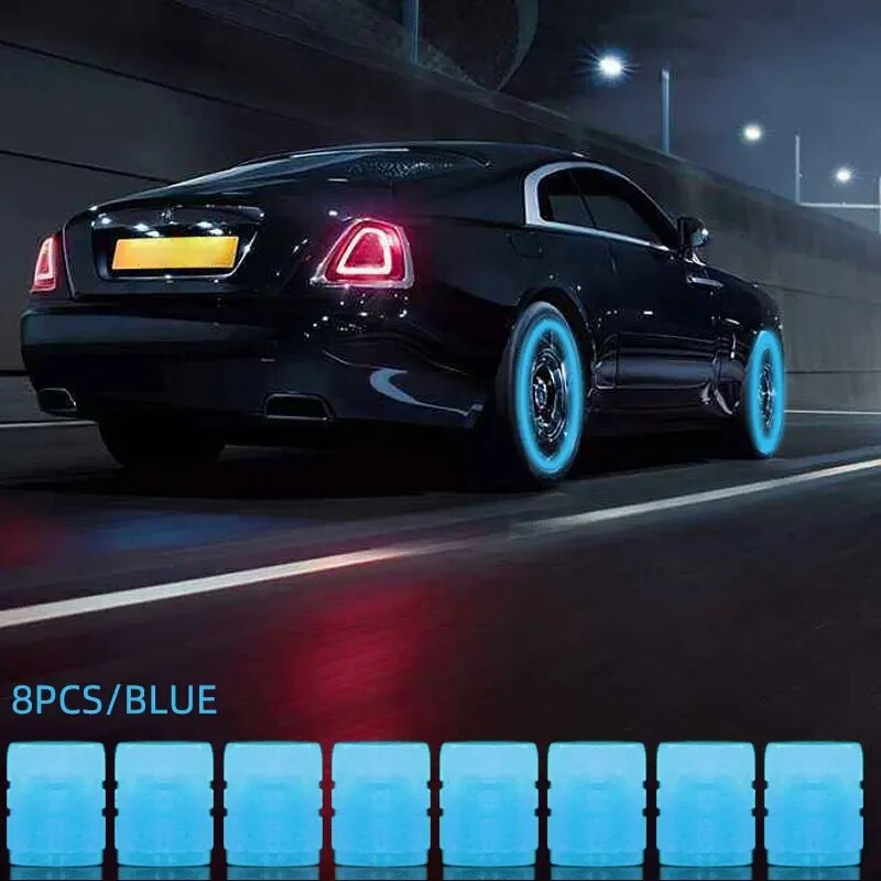 8Stck Leucht Ventil Motorrad Fahrrad Fahrrad Auto Rad Reifen Hub Kappe Fluoreszierende Nacht GlowingLuminous Ventil Stengel Kappen Dekor: Blau