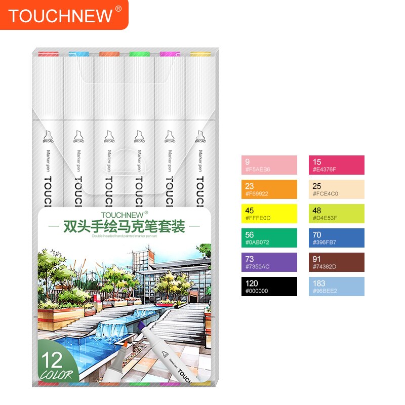 TOUCHNEW T8 12/30/40/60/80 Colors Set Sketching Markers Drawing Pen Set with Dual Tip Brush Pens for Manga School Color Pen: 12 colors set