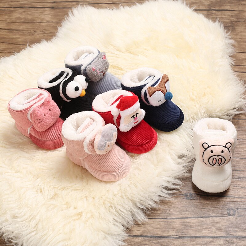 Christmas baby shoes 0-1 year old men and women baby snow boots warm soft-soled toddler shoes