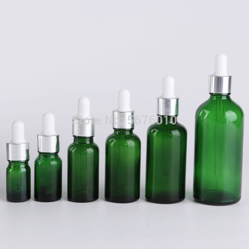 10Pcs/Lot Green Round Glass Refined Lab Oil Bottle with Glass Droppers Golden/Silver Circle for School Experiment