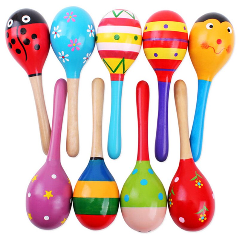 10 Stks/partij Baby Houten Maraca Hand Rammelaars Kids Musical Party Favor Kindbaby Shaker Percussie Muziekinstrument Speelgoed WL129
