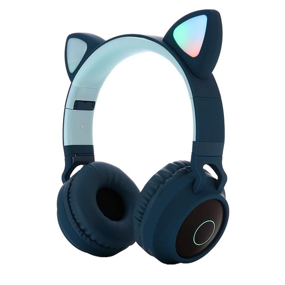 Bluetooth Stereo Kopfhörer Nette Katze Ohr Kopfhörer Blinkende Leuchtende kopfhörer Gaming Headset Kopfhörer LED licht Für PC Mädchen: blue