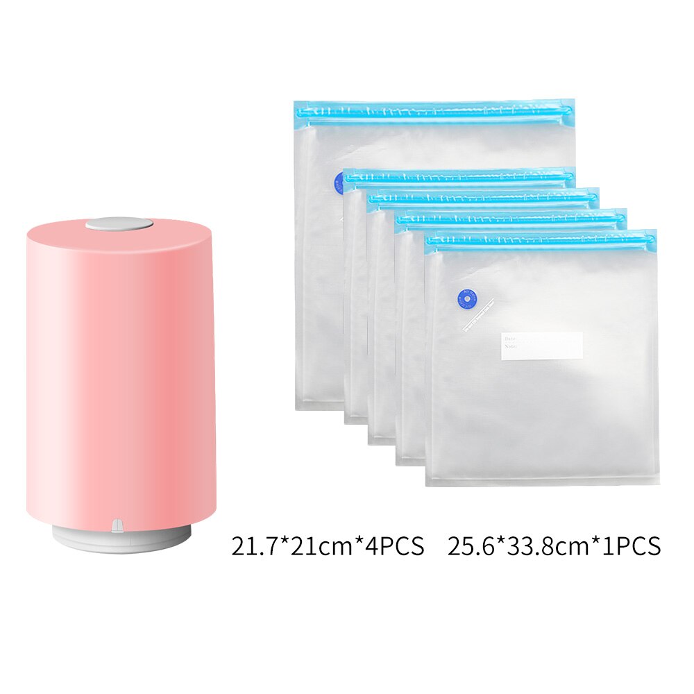 FUNHO – pompe à vide automatique USB pour aliments, Machine à emballer sous-vide, avec 5 sacs de recyclage, économiseur d'aliments: ZKJ-pink 5bags
