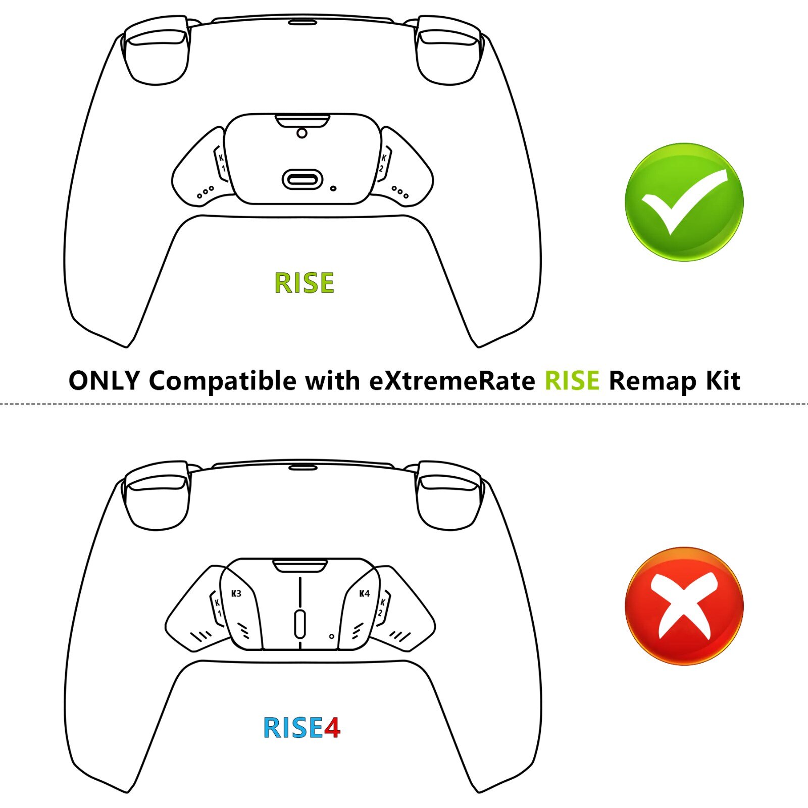 eXtremeRate Replacement Redesigned K1 K2 Back Button for PS5 RISE Remap Kit - Controller &amp; RISE Remap Board NOT Included