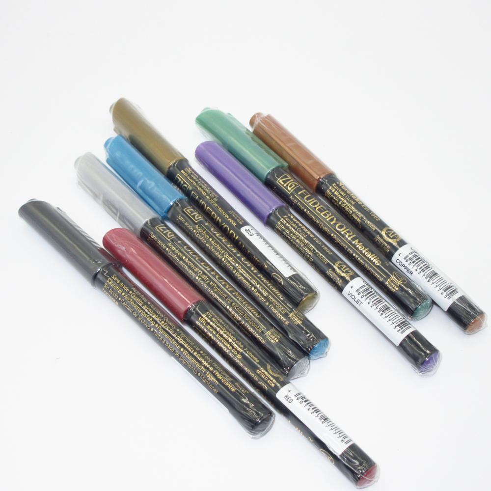 ZIG Kuretake-bolígrafos metálicos de pincel suave para acuarela, conjunto de marcadores para caligrafía FUDEBIYORI, 8 colores, Japón
