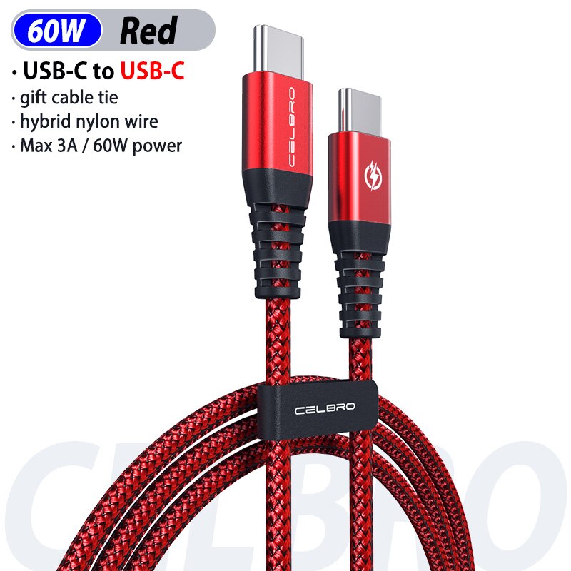 USB C para USB Cabo C PD 60W Cabo de Carga Rápida 3.0 Tipo C Cabo USBC para USBC Cabo fio de Carregamento rápido para Samsung Galaxy S20 + 5G: red / 1.2m