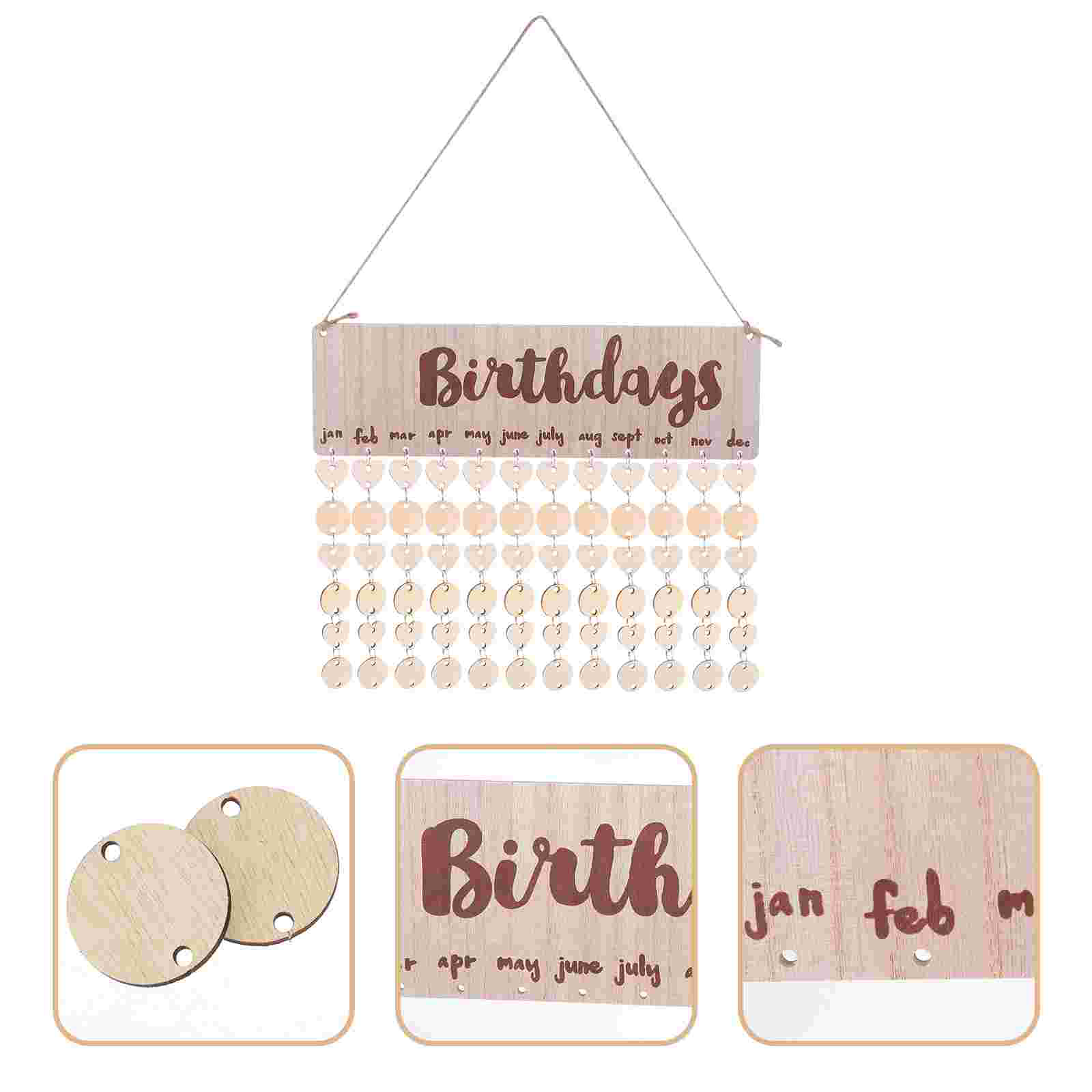 1 Set Wooden Birthdays Calendar DIY Calendar Hanging Decoration for Wedding Anniversary