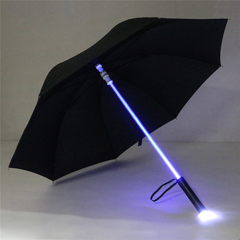 Plastic Red Fishing Rain Transparent LED Umbrella Men Women Flashing Light Holder Roller Waterproof Windproof Night Umbrellas: black