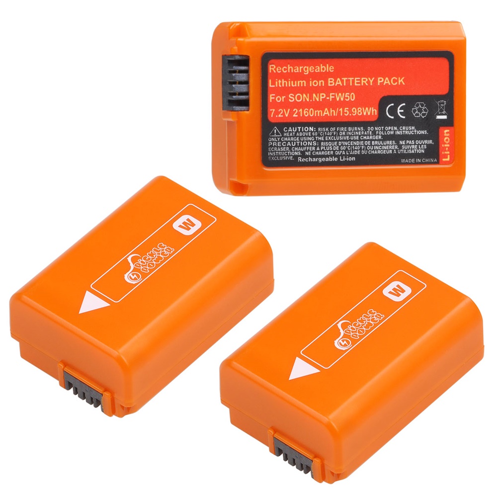 NP-FW50 Battery for Sony ZV-E10 ZVE10 Alpha a6500 a6300 a6000 a5000 a3000 NEX-3 a7R, USB Charger for NPFW50: Yellow
