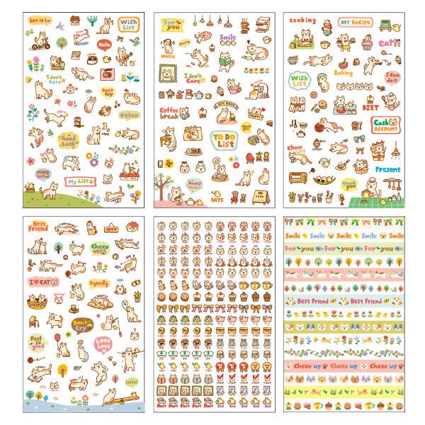 6 sheets/set Korea briefpapier Leven Schilderen Dagboek stickers dier leuke katten Decoratieve cartoon stickers kind DIY speelgoed