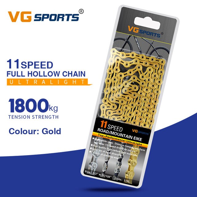 Vg Sport Ultralight 8 9 10 11 Speed Fietsketting Fietsketting Half Volledige Hollow 116L Zilver Goud Mountain Mtb racefiets Kettingen: 11s Full Hollow jin