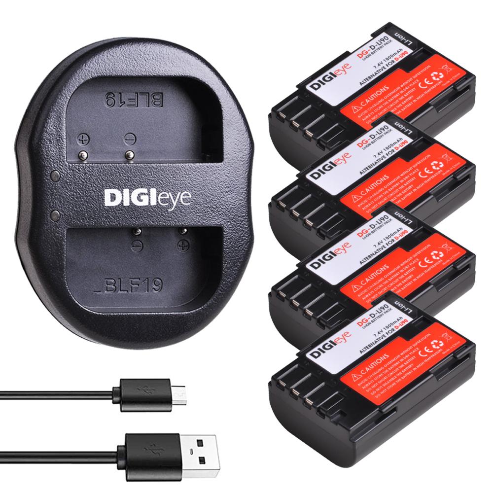 D-Li90 D Li90 Dli90 Batterijen + Dual Usb Lader Voor Pentax 645D 645Z K-01 K-3 K-5 K-5II K-5IIs K-7 Digitale camera: 4 battery set