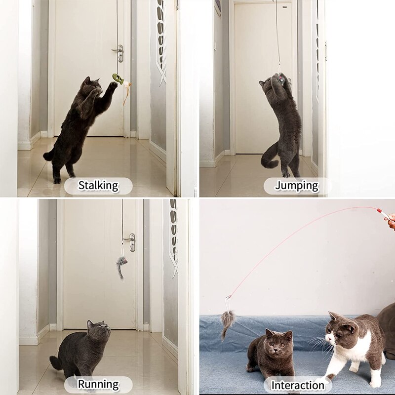 Cat Toys Kitten Toys Jump Exercise Interactive Toy-Replaceable Door Elastic Rope Automatic Toy Funny Cat Teaser Stick Mouse Toys