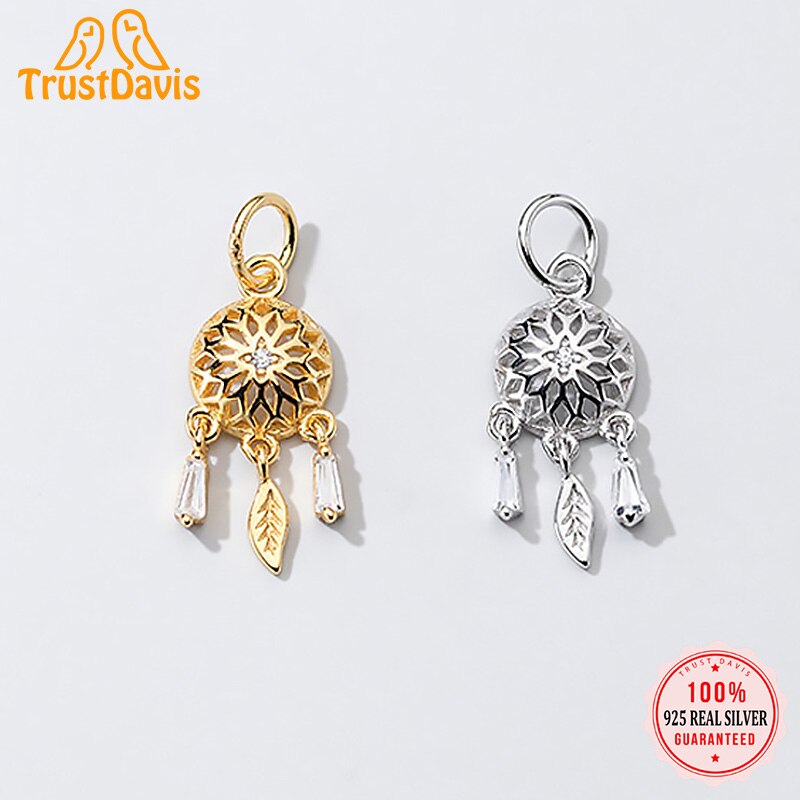 Trustdavis 925 echte sterling silber süßer traumfänger zirkonia charm anhänger handgefertigt diy accessoires  dz54