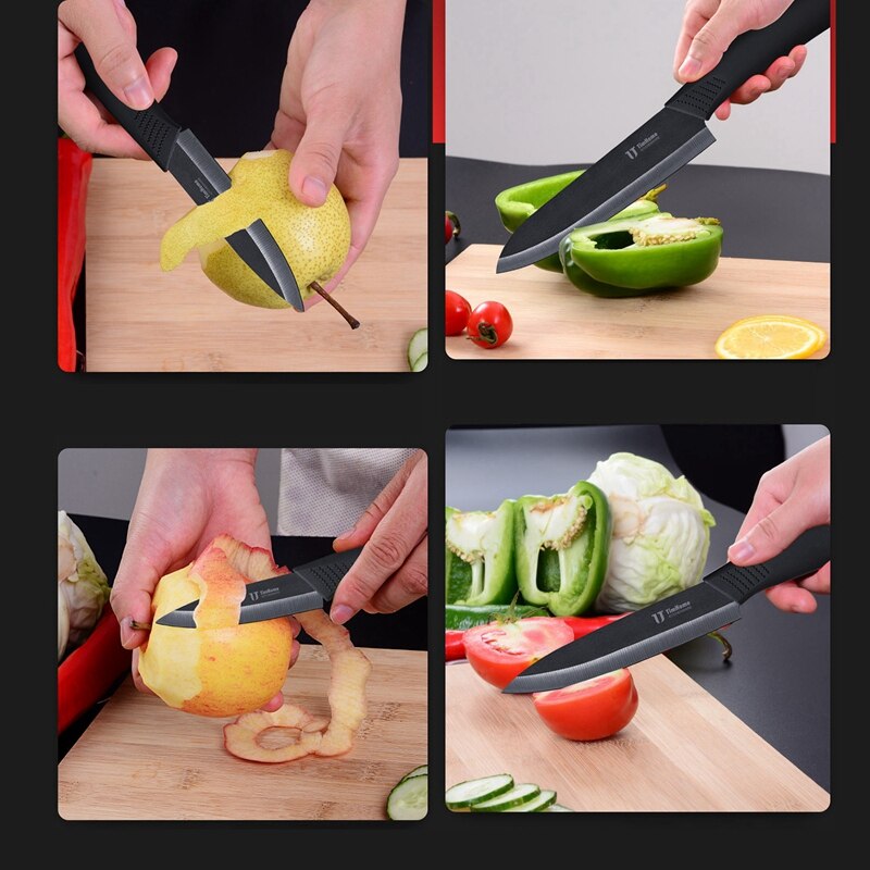 6 Pieces Kitchen Knives Set with Block,Kitchen Ceramic Knife Set with Handle Kitchen Knives Cooking Tools(Black)