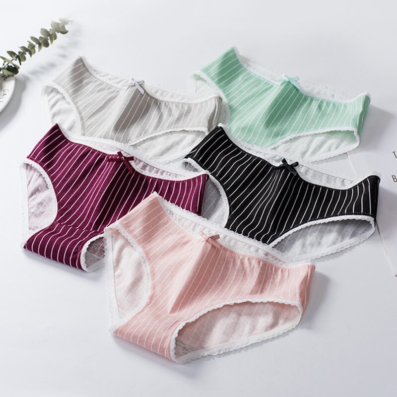 Japanese Kawaii Bow Cotton Underpants Women Breathable Briefs Sweet Simple Large Size Ladies Cotton Solid Color Briefs