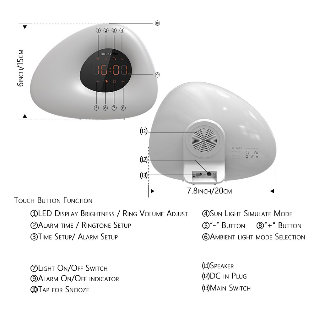 Spectrum Atmosphere Light Ambient Light Alarm Clock Wake Up Light Sunrise Sunset Simulation with 10 Nature Sounds 7 Colors Light
