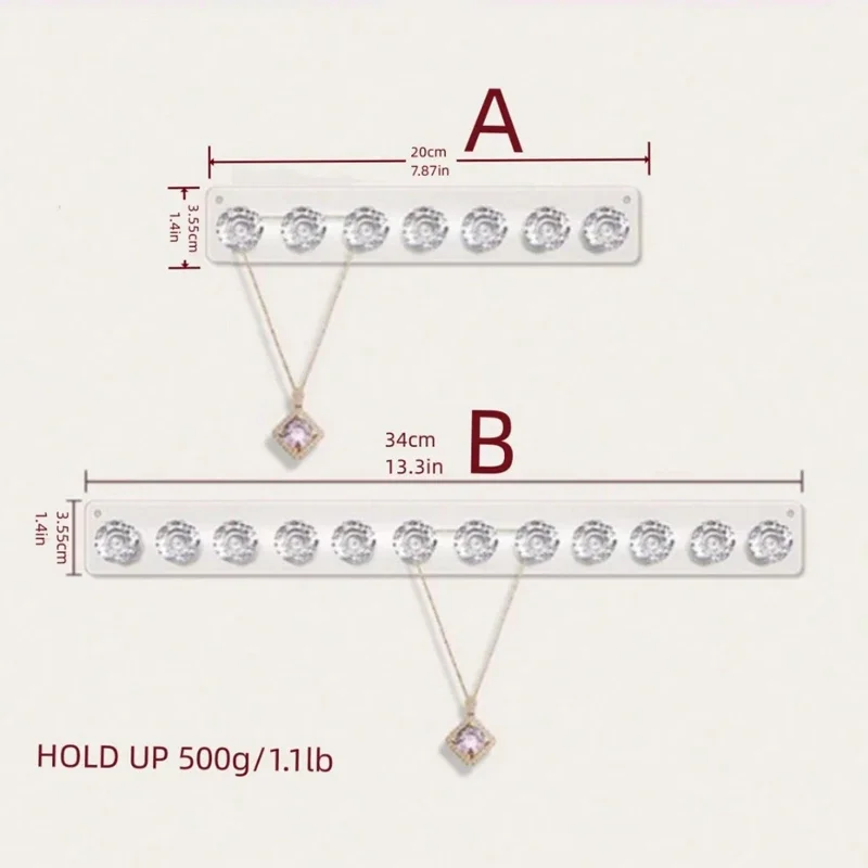 Perchas para collares, soporte acrílico para collares, organizador de joyas montado en la pared, soporte colgante para collares, pulseras y cadenas
