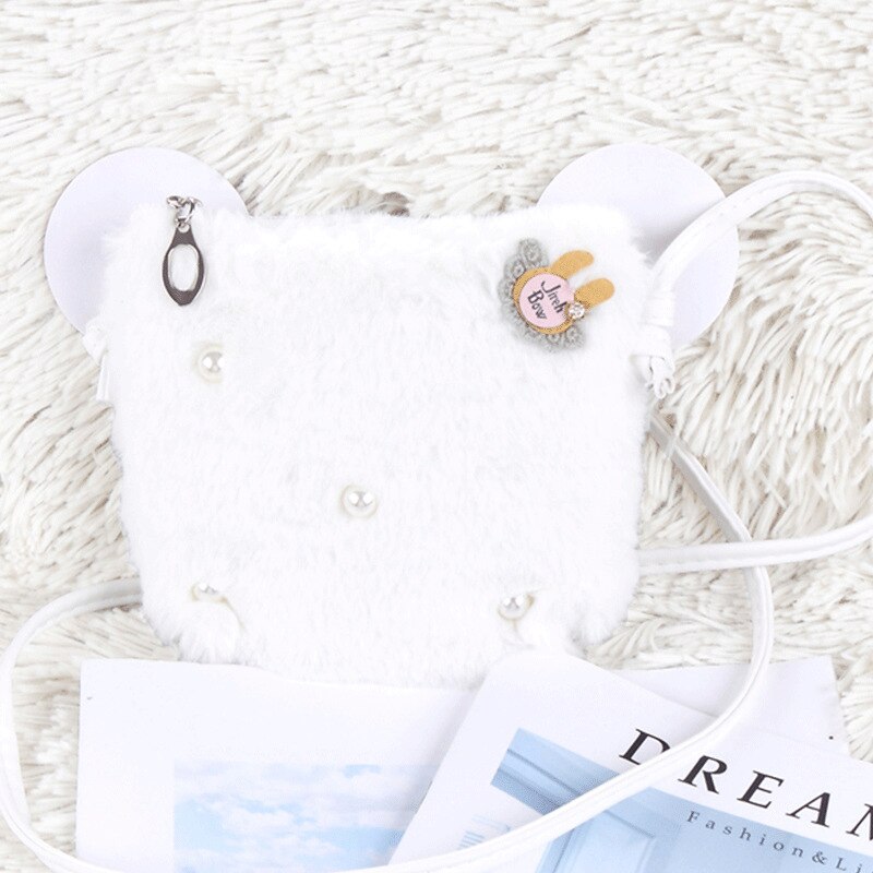 Schattig klein meisjes mini portemonneetje kawaii nep konijnenbont baby kleine portemonnee peuter schoudertas meisjes feesttasje: Witte flap