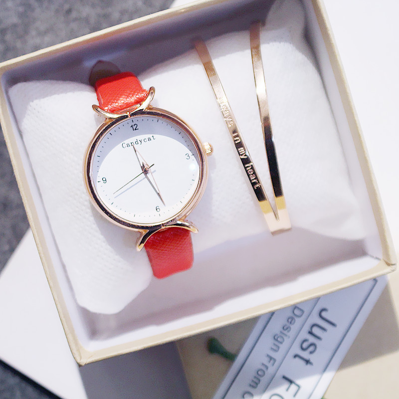 Meisjes Horloge Koreaanse Student Mode Meisje Eenvoudig En Mooie Junior High School Candycat Veelzijdige Kleine Verse Quartz Horloge